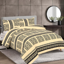 (LINEA BEIGE, DOUBLE) 4 Piece Luxury Bedding Set – Includes Duvet Cover, Fitted Sheet, 2 Pillowcases – Super Soft, Breathable Fabric – Elegant, Greek, and