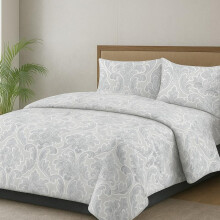 (Agata Grey, Single) Luxury 4-Piece Marble & Floral Bedding Set – Soft Duvet Cover, Deep Pocket Fitted Sheet & 2 Pillowcases – Hotel Quality Comfort – Soft