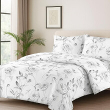 (Blossom-White, Super King) Luxury 4-Piece Marble & Floral Bedding Set – Soft Duvet Cover, Deep Pocket Fitted Sheet & 2 Pillowcases – Hotel Quality Comfort – Soft