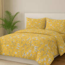 (Emma Yellow, King) Luxury 4-Piece Marble & Floral Bedding Set – Soft Duvet Cover, Deep Pocket Fitted Sheet & 2 Pillowcases – Hotel Quality Comfort – Soft