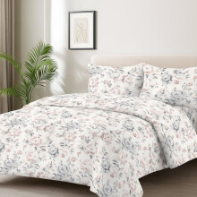 (Floral White, Single) Luxury 4-Piece Marble & Floral Bedding Set – Soft Duvet Cover, Deep Pocket Fitted Sheet & 2 Pillowcases – Hotel Quality Comfort – Soft
