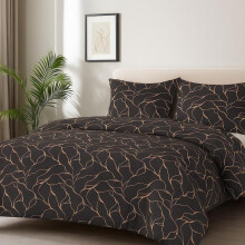 (Marble-Black, King) Luxury 4-Piece Marble & Floral Bedding Set – Soft Duvet Cover, Deep Pocket Fitted Sheet & 2 Pillowcases – Hotel Quality Comfort – Soft