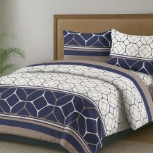 (Stripe-Navy, Single) Luxury 4-Piece Marble & Floral Bedding Set – Soft Duvet Cover, Deep Pocket Fitted Sheet & 2 Pillowcases – Hotel Quality Comfort – Soft