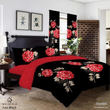 (LISA-BLACK, SINGLE) 4-Piece Printed Duvet Cover Complete Set – Ultra Soft, Anti-Allergic and Durable Microfibre Fabric Duvet Cover with Matching Pillowcases