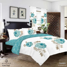 (LISA-TEAL, SINGLE) 4-Piece Printed Duvet Cover Complete Set – Ultra Soft, Anti-Allergic and Durable Microfibre Fabric Duvet Cover with Matching Pillowcases