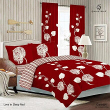 (LOVEINSLEEP-RED, DOUBLE) 4-Piece Printed Duvet Cover Complete Set – Ultra Soft, Anti-Allergic and Durable Microfibre Fabric Duvet Cover with Matching Pillowcases