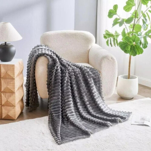 (Grey, Double) Chunky Cord Ribbed Throws Soft Large Fluffy Cosy Sofa Bed Settee Blankets