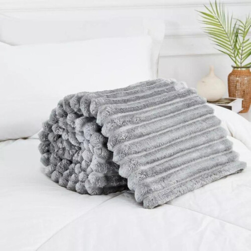 (Silver, Double) Chunky Cord Ribbed Throws Soft Large Fluffy Cosy Sofa Bed Settee Blankets
