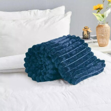 (Navy , Double) Chunky Cord Ribbed Throws Soft Large Fluffy Cosy Sofa Bed Settee Blankets