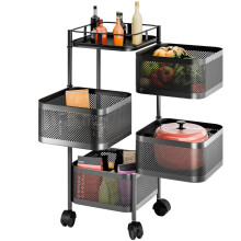 (29cm x 73cm - 4 Tier Square, White) Kitchen Storage Trolley Rack Cart with Drawers | Versatile Organization Solution Movable Basket Metal Organiser