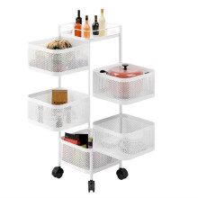 (29cm x 89cm - 5 Tier Square, White) Kitchen Storage Trolley Rack Cart with Drawers | Versatile Organization Solution Movable Basket Metal Organiser