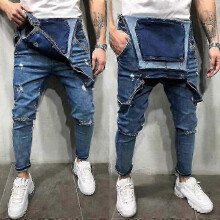 (L, male) Men's Ripped Denim Overalls Work Trousers, Durable & Stylish Gift for Men 2025