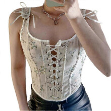 (L) Women's sexy corset French vintage corset lace-up tight-fitting adjustable top