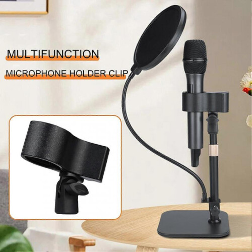 (D) Microphone Holder Clip Strong Fixing Easy Conversion Multi-angle Adjustable Slip-resistant Microphone Clip 2