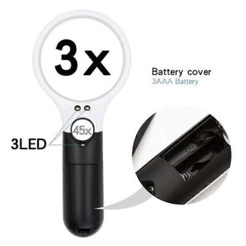 Portable High Magnification Reading Magnifier with 3 LED Lights White 1