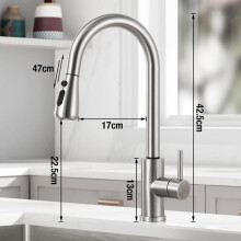 (Black) Kitchen Mixer Tap with Pull Out Spray Stainless Steel Sink Taps Mixer for Kitchen Single Lever High Arc 360 Swivel 3 Spray Modes Kitchen Fa
