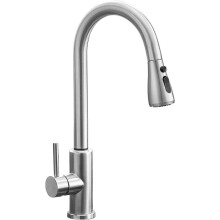 (Silver) Kitchen Mixer Tap with Pull Out Spray Stainless Steel Sink Taps Mixer for Kitchen Single Lever High Arc 360 Swivel 3 Spray Modes Kitchen Fa