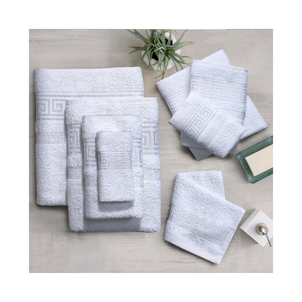 (White, 2 Hand Towels-50x100cm) Luxury 100% Egyptian Cotton Hand, Face, and Bath Towels & Bath Sheets with Gold&Silver Effect Greek Border - Ultra Sof-image-OPC-PK7ZMJN-NEW