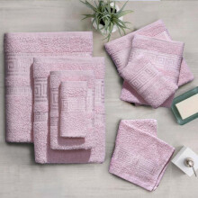 (Pink, 1 Each(Face,Hand,Bath Towel&Bath Sheet)) Luxury 100% Egyptian Cotton Hand, Face, and Bath Towels & Bath Sheets with Gold&Silver Effect Greek Border - Ultra Soft, Highly Absorbent,