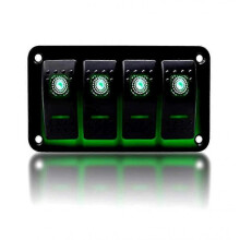 (Green) 4 Gang Toggle Switch ON-OFF IP65 Waterproof 12V 24V LED Rocker Switch Panel for Boat RV Car Vehicles Zekai