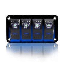 (Blue) 4 Gang Toggle Switch ON-OFF IP65 Waterproof 12V 24V LED Rocker Switch Panel for Boat RV Car Vehicles Zekai