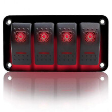 (Red) 4 Gang Toggle Switch ON-OFF IP65 Waterproof 12V 24V LED Rocker Switch Panel for Boat RV Car Vehicles Zekai