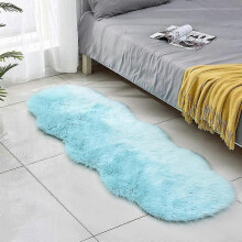 (Light Blue) Faux Fur Area Rug -shaggy Sheepskin Fluffy Carpet Art Rugs Chic Floor Mat Bedroom Living Room Decor