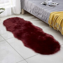 (Wine Red) Faux Fur Area Rug -shaggy Sheepskin Fluffy Carpet Art Rugs Chic Floor Mat Bedroom Living Room Decor