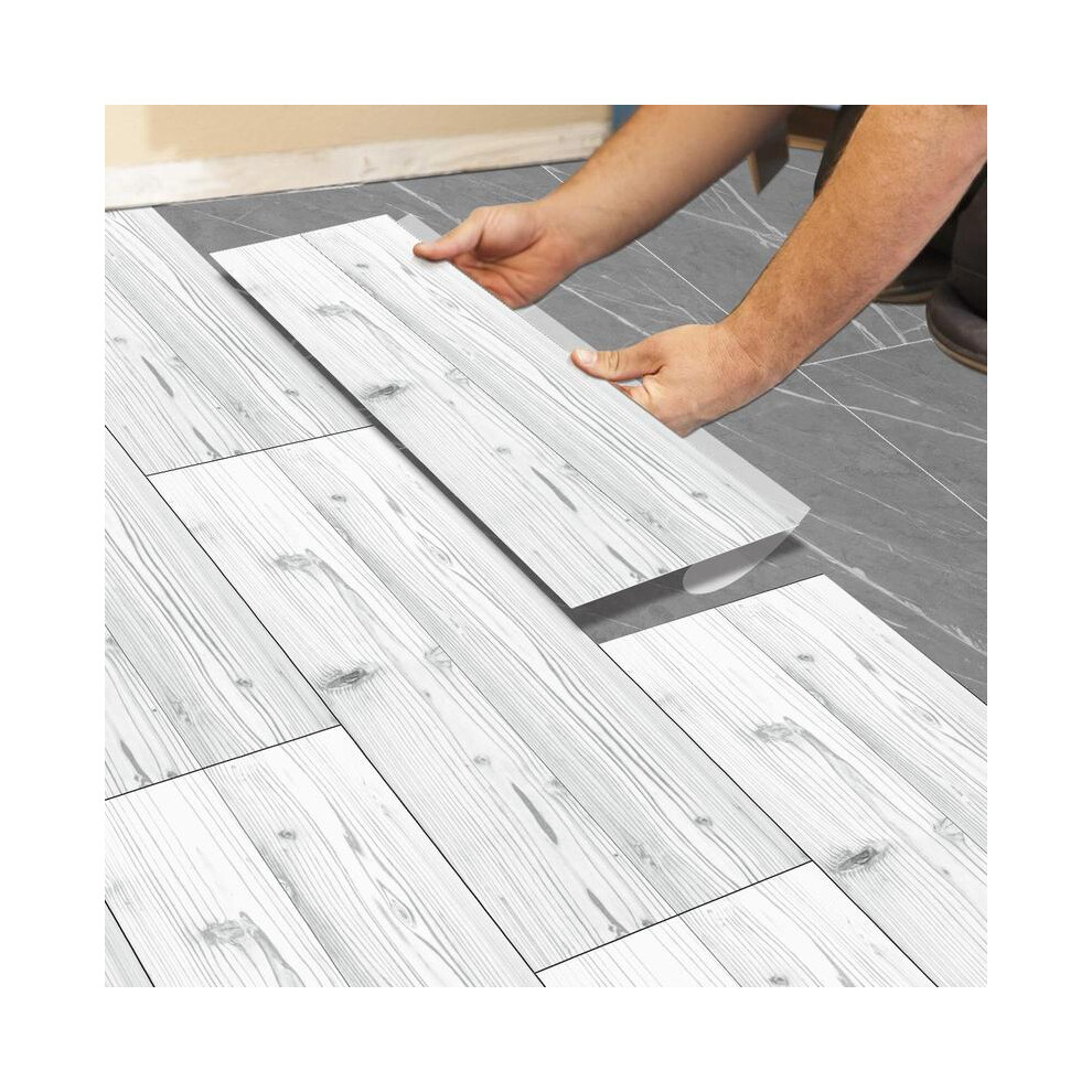 (White, 15*40Cm*10Pcs) Imitation Wood Grain Pattern Floor Sticker, Thickened Frosted Vinyl Non-Slip Floor Tile Sticker, Wood Flooring Tiles, Bedroom A 5052655409443
