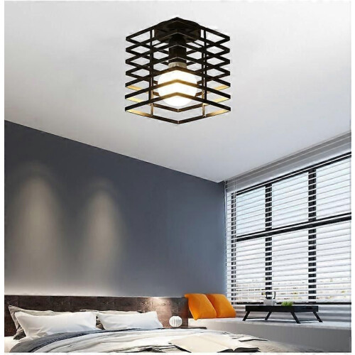 1Pc Industrial Ceiling Light - Metal Cage - Retro - Black 2