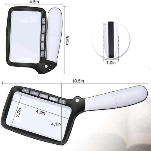 Rectangular Reading Magnifier with 5 LED Lights 2 Intensity Modes and 2x Magnification for Seniors or 1