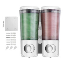 (White) Large Capacity Shampoo and Conditioner Dispenser Wall Mounted Easy Installation Shower Soap Holder Bathroom Accessory  silver