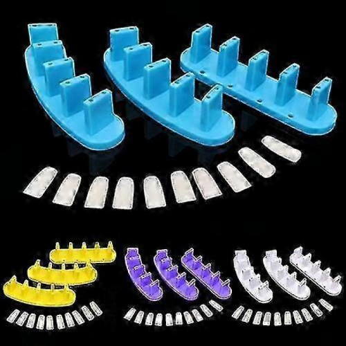 (Purple) 3x Acrylic Nail Base Training Frames with 10 False Tips - Manicure Practice Tool 1