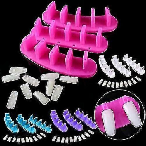 (Purple) 3x Acrylic Nail Base Training Frames with 10 False Tips - Manicure Practice Tool 2