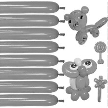 (Grey) 260 Long Skinny Latex Balloons for Balloon Twisting - 100Pcs Clear Animal Sculptures, Party Decorations