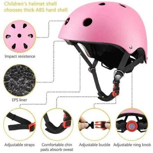 Ensemble de protections pour rollers pour enfants - Casque de vélo réglable - 7 pièces - Rose 1