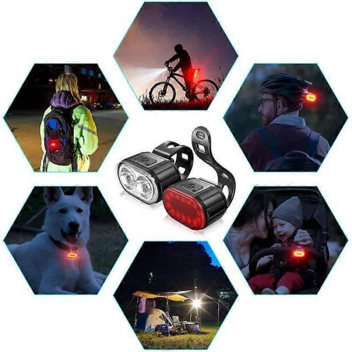 Kit d'éclairage de vélo étanche IPX5, éclairage de vélo rechargeable par USB, éclairage avant et arrière 2