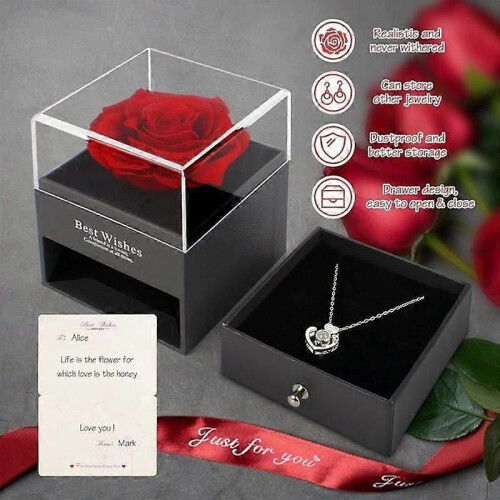 Coffret cadeau Rose éternelle AIPAIDE Collier Rose éternelle Pendentif d'amour avec 100 langues pour 2