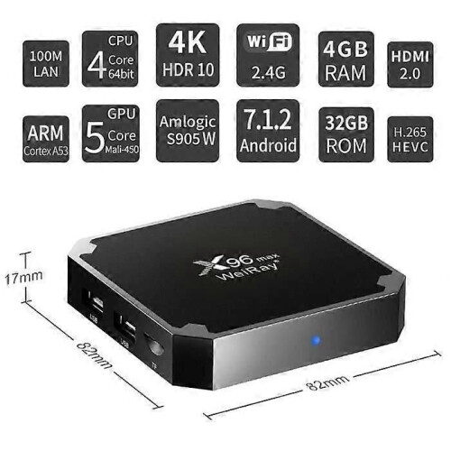 TV-Box – WEIRAY 4 GB + 32 GB X96mini Smart Multimedia-Decoder Android 7.1 Amlogic S905W Quad Core 4K 1