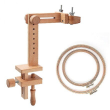 Wooden Embroidery Hoop Holder 360 Degree Rotation Adjustable Desktop Stand Cross Rack,with Embroide Zekai
