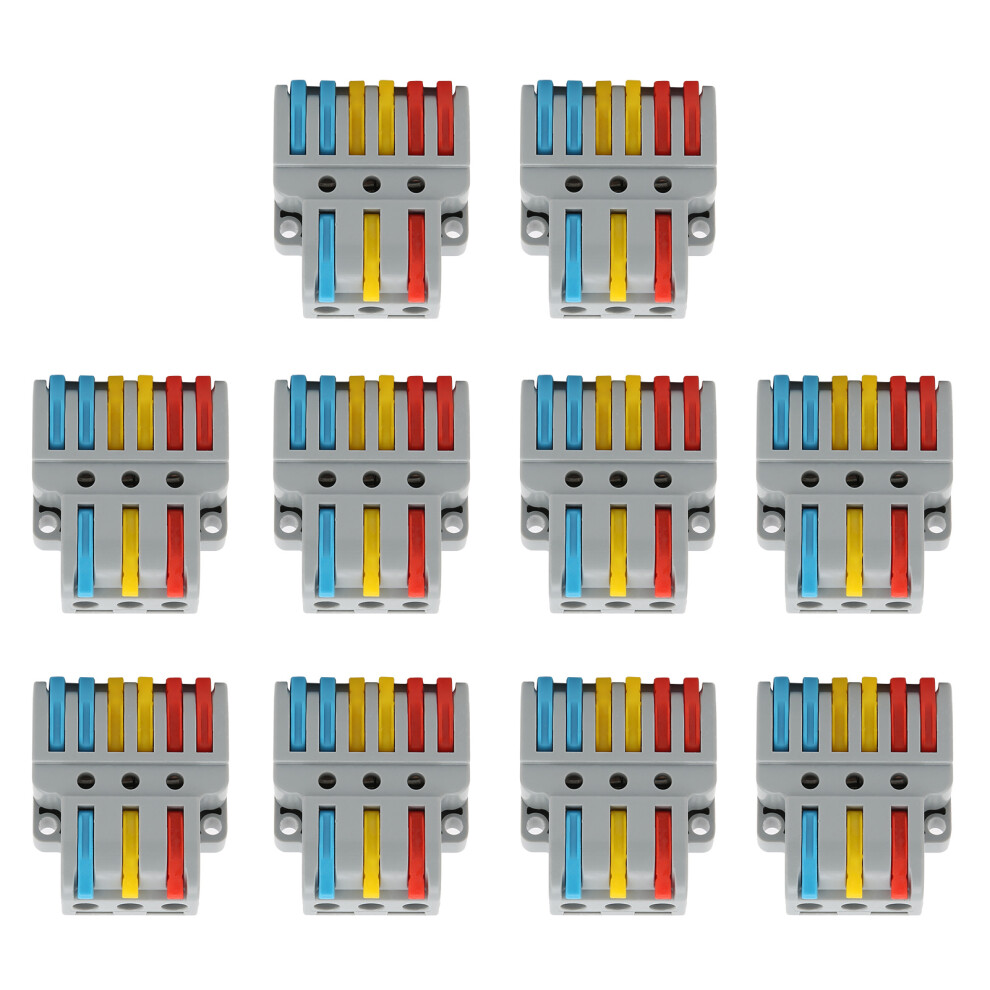 10Pcs Wire Block Clamp Terminal 3‑in‑6‑out Color