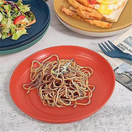 (RED 36PCS) Wheat Straw Dinnerware Sets 36 Piece Unbreakable Sets For Kids Travel Camping 1