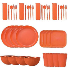 (COLORFUL 36PCS) Wheat Straw Dinnerware Sets 36 Piece Unbreakable Sets For Kids Travel Camping