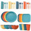 (BLUE 36PCS) Wheat Straw Dinnerware Sets 36 Piece Unbreakable Sets For Kids Travel Camping 1