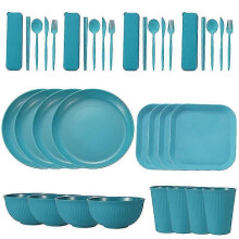 (RED 36PCS) Wheat Straw Dinnerware Sets 36 Piece Unbreakable Sets For Kids Travel Camping