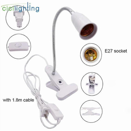 (white double UKplug)EU US Plug 360 Degrees Flexible Desk Lamp Holder E27 Base Light Socket Gooseneck 2