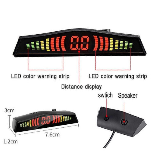 (Red)Parktronic Car Detector Auto LED Display 4PCS Parking Sensor Kit Reverse Assistance Backup Radar 1