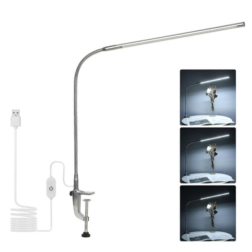 Lampe de bureau à pince USB 10 W, 36 LED, éclairage blanc, commande tactile, intensité variable, lampe 1