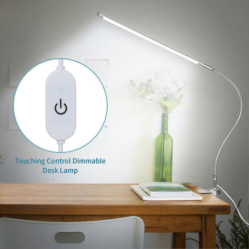 Lampe de bureau à pince USB 10 W, 36 LED, éclairage blanc, commande tactile, intensité variable, lampe 2