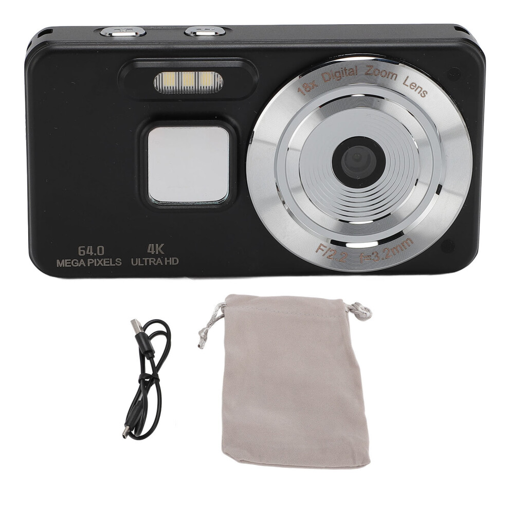 4K Digital Camera Portable 64Mp 18X Zoom Autofocus Black 8320539572345